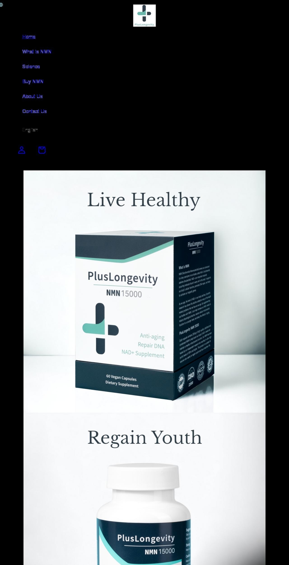 pluslongevity.com shopify website screenshot