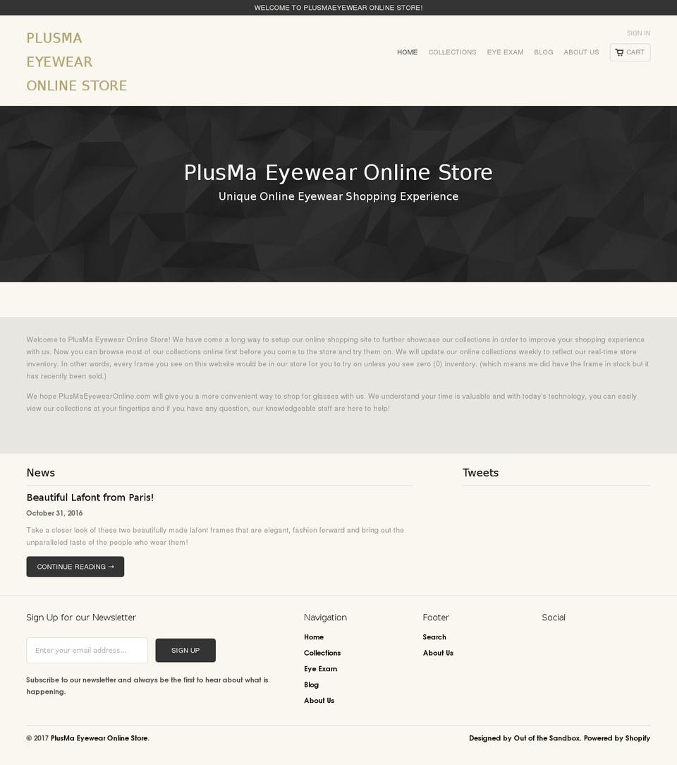 plusmaeyewearonline.com shopify website screenshot