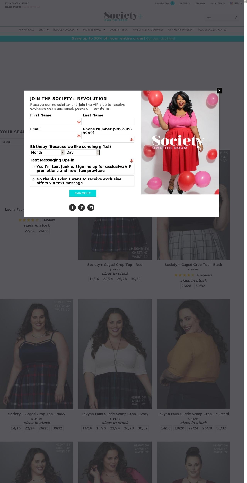 plussizecroptops.org shopify website screenshot