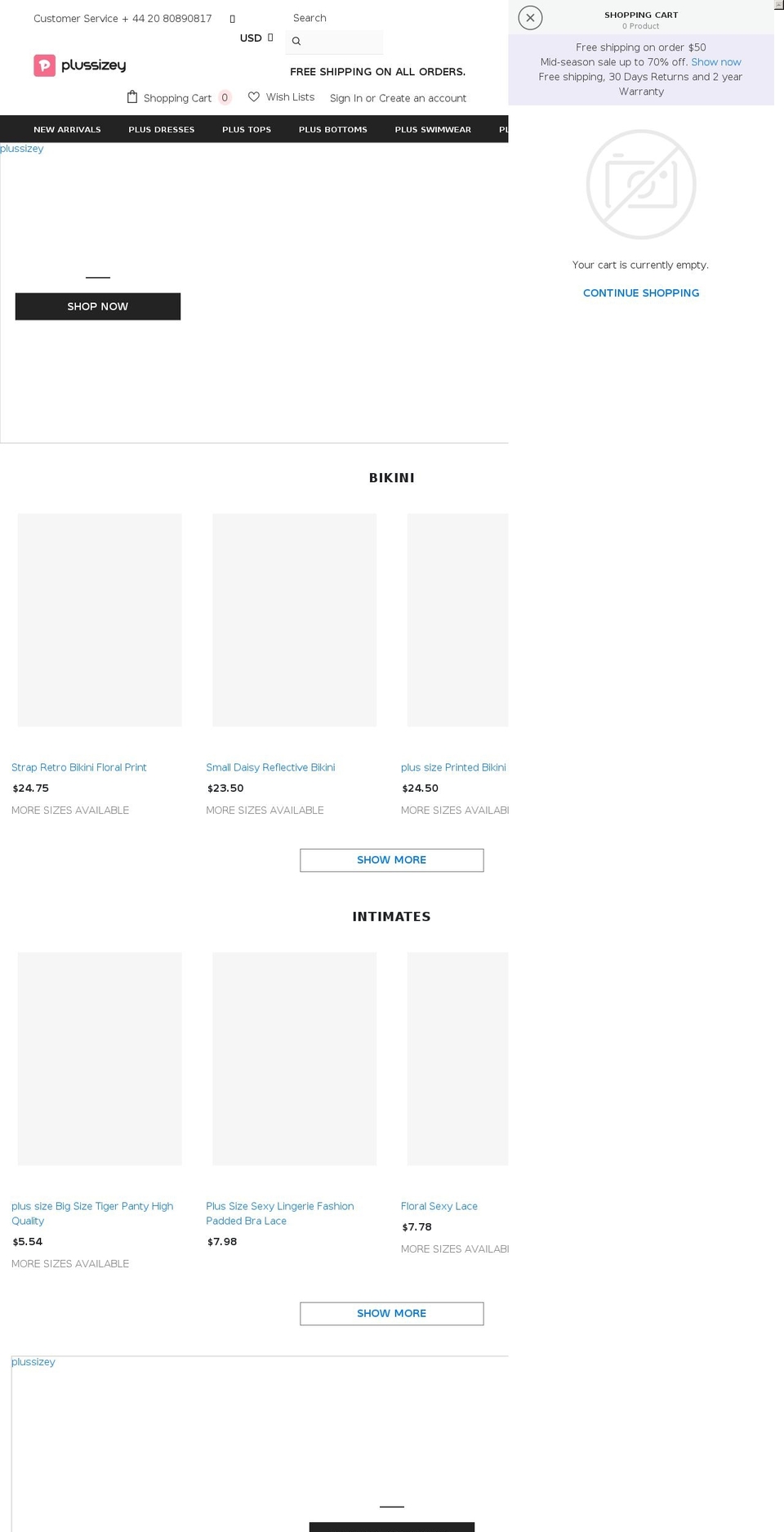 plussizey.com shopify website screenshot
