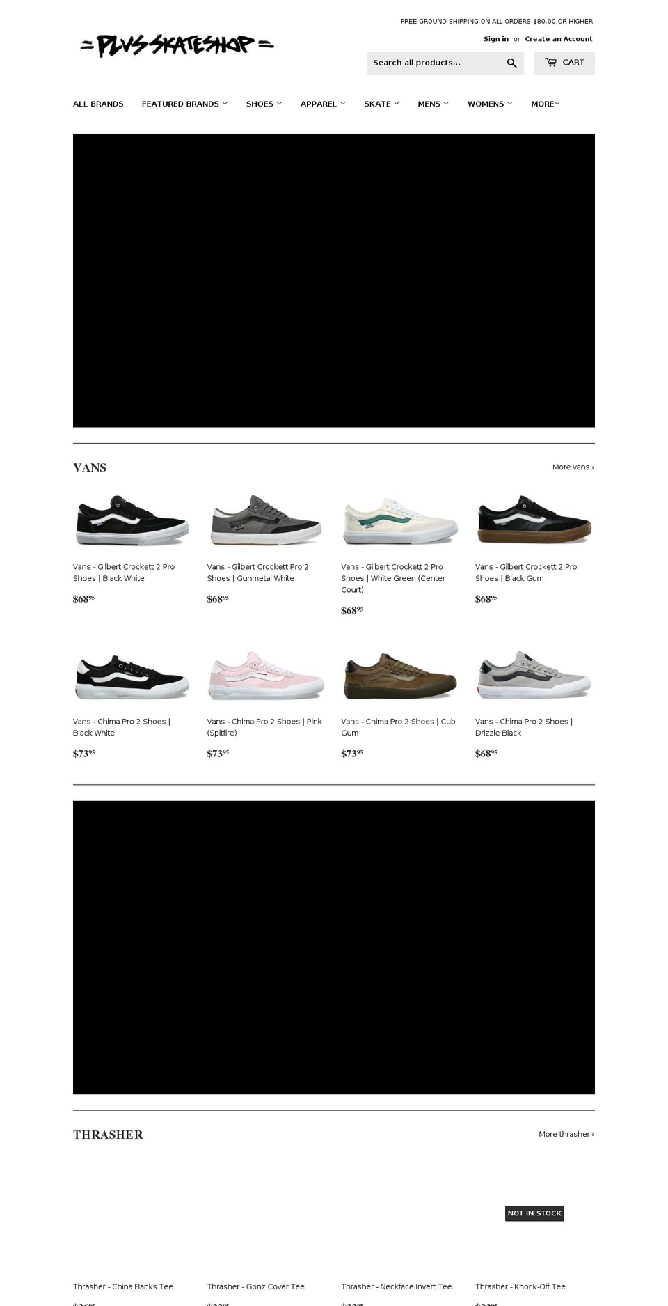 plusskateshop.com shopify website screenshot