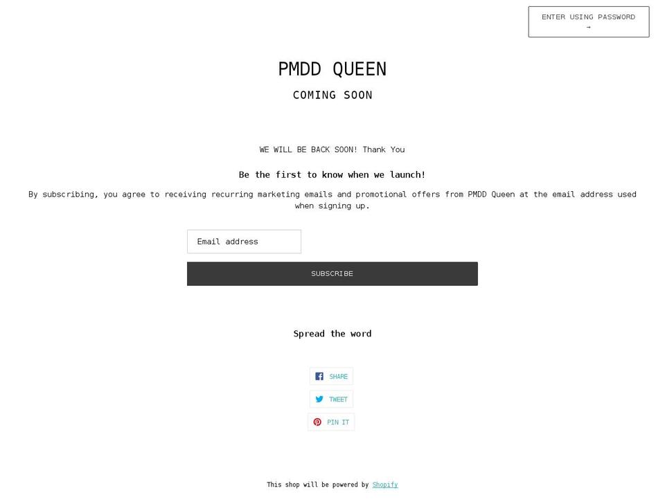 pmddqueen.com shopify website screenshot