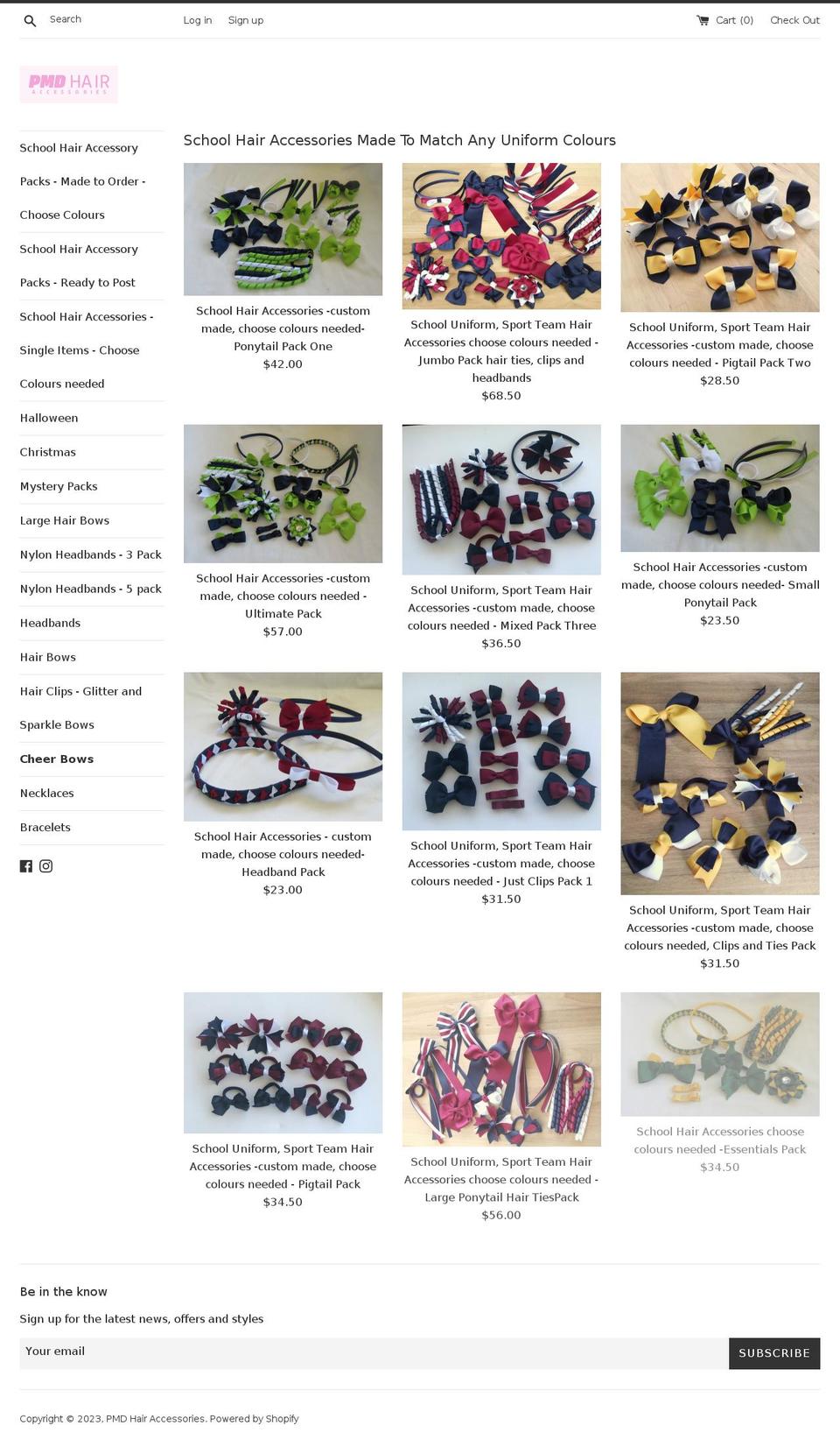 pmdhairaccessories.com shopify website screenshot