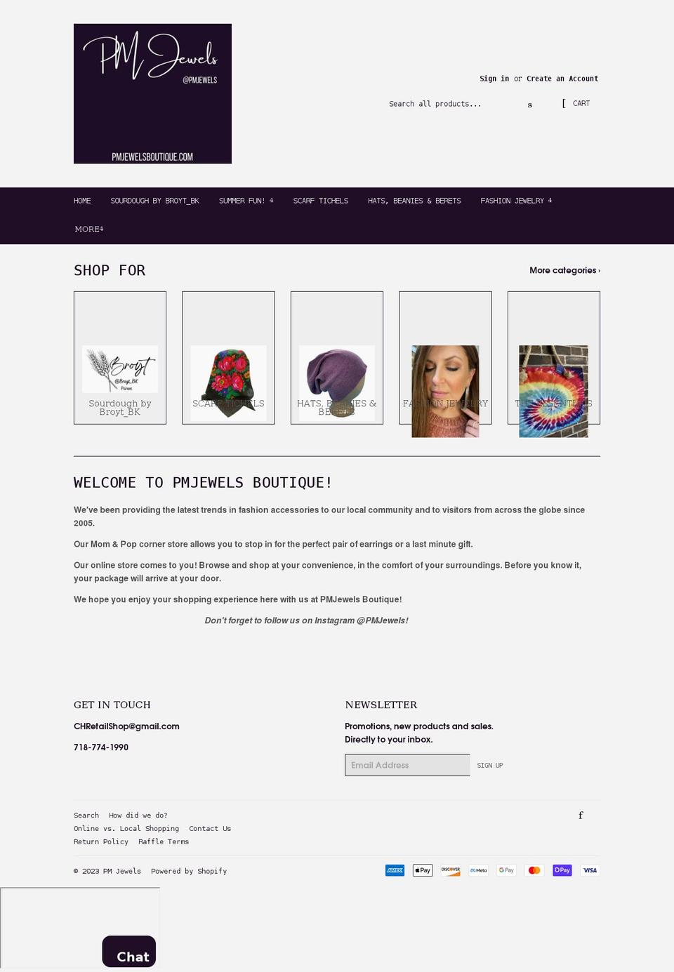 pmjewelsboutique.com shopify website screenshot