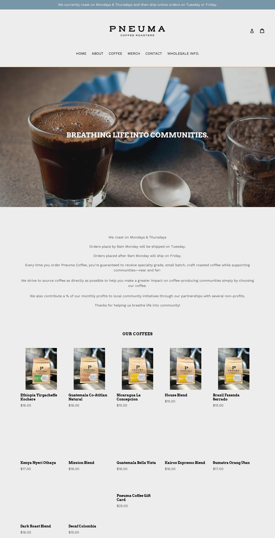 pneuma.coffee shopify website screenshot