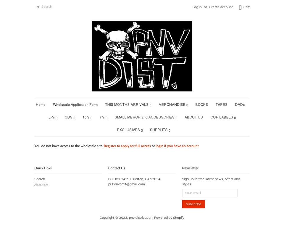 pnvdistribution.com shopify website screenshot
