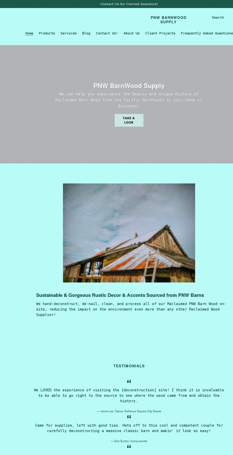 pnwbarnwoodsupply.com shopify website screenshot
