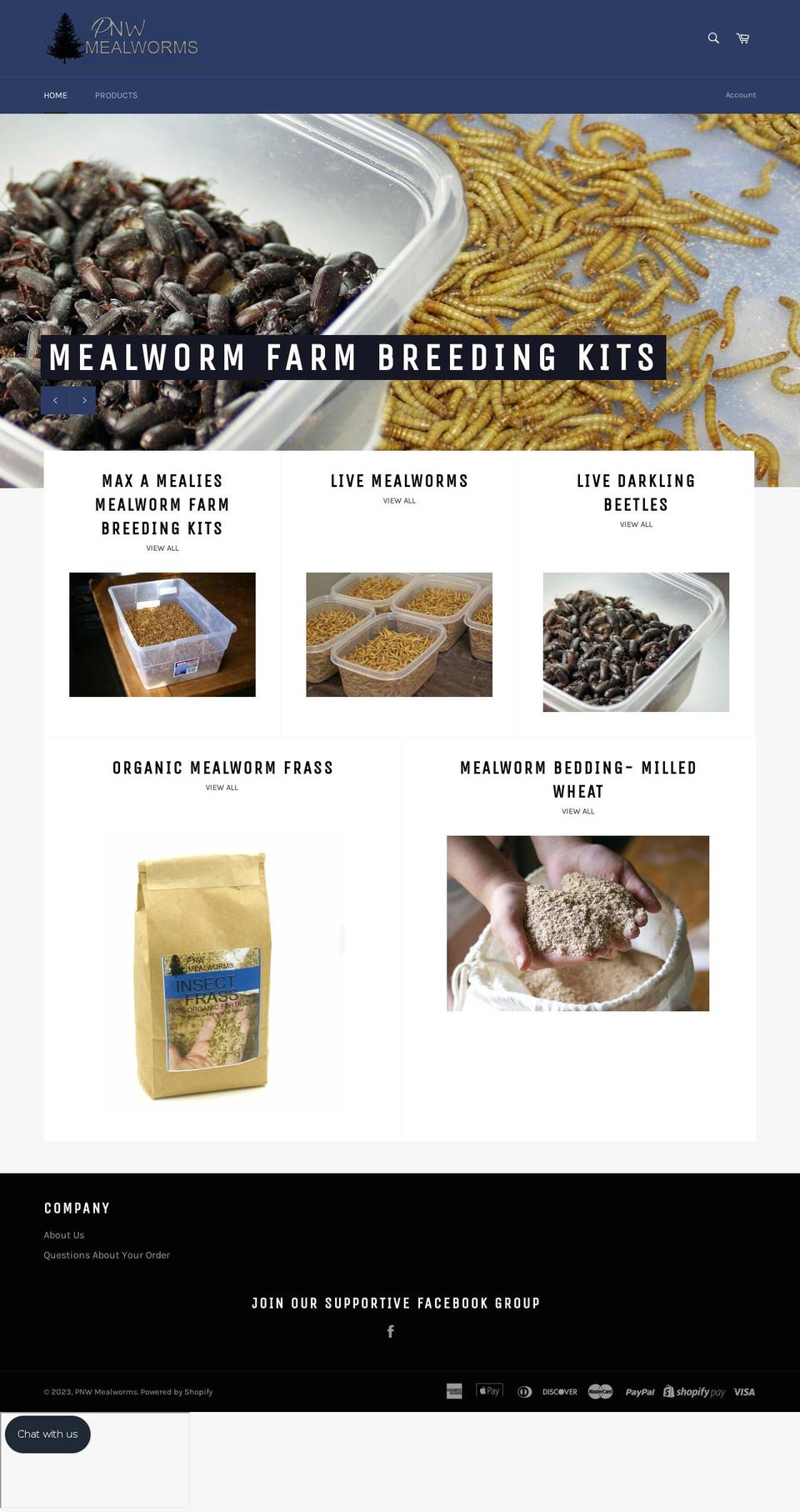 pnwmealworms.com shopify website screenshot