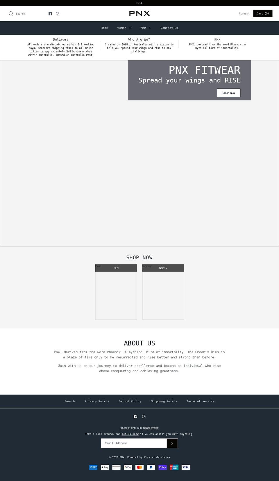 premium layout Shopify theme site example pnxfitwear.com