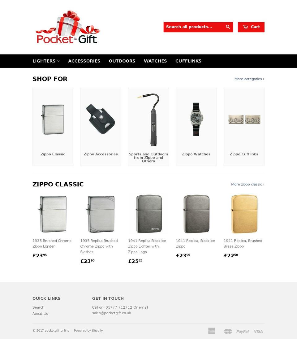 pocketgift-online.co.uk shopify website screenshot