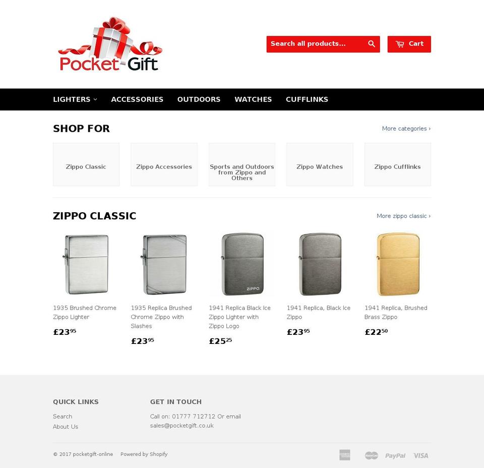 pocketgift.co.uk shopify website screenshot