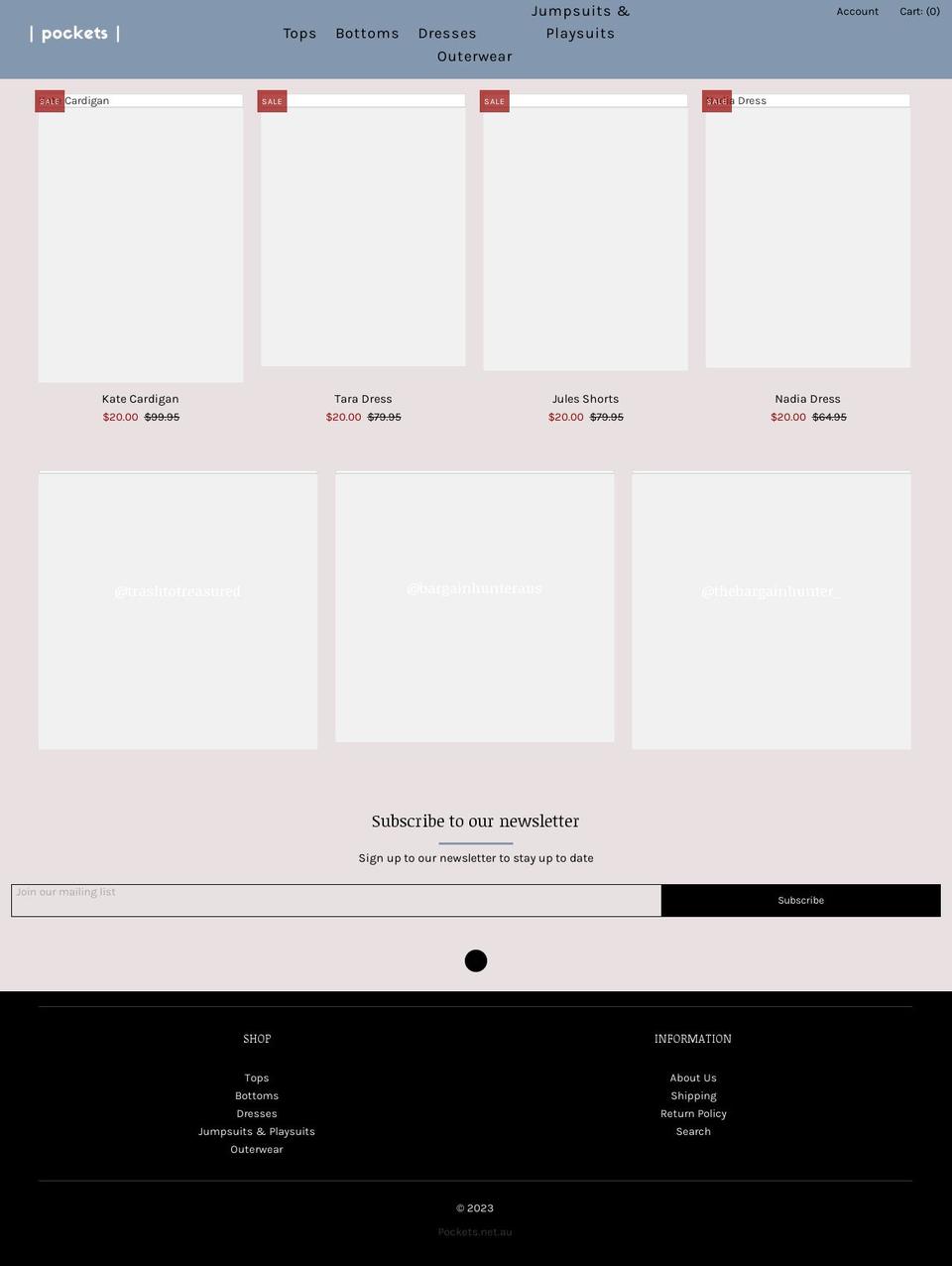 pockets.net.au shopify website screenshot