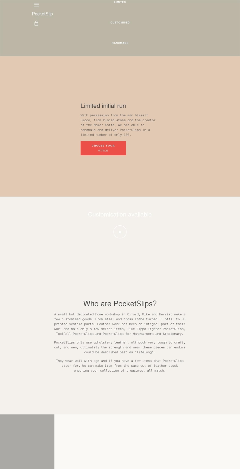 pocketslip.co.uk shopify website screenshot