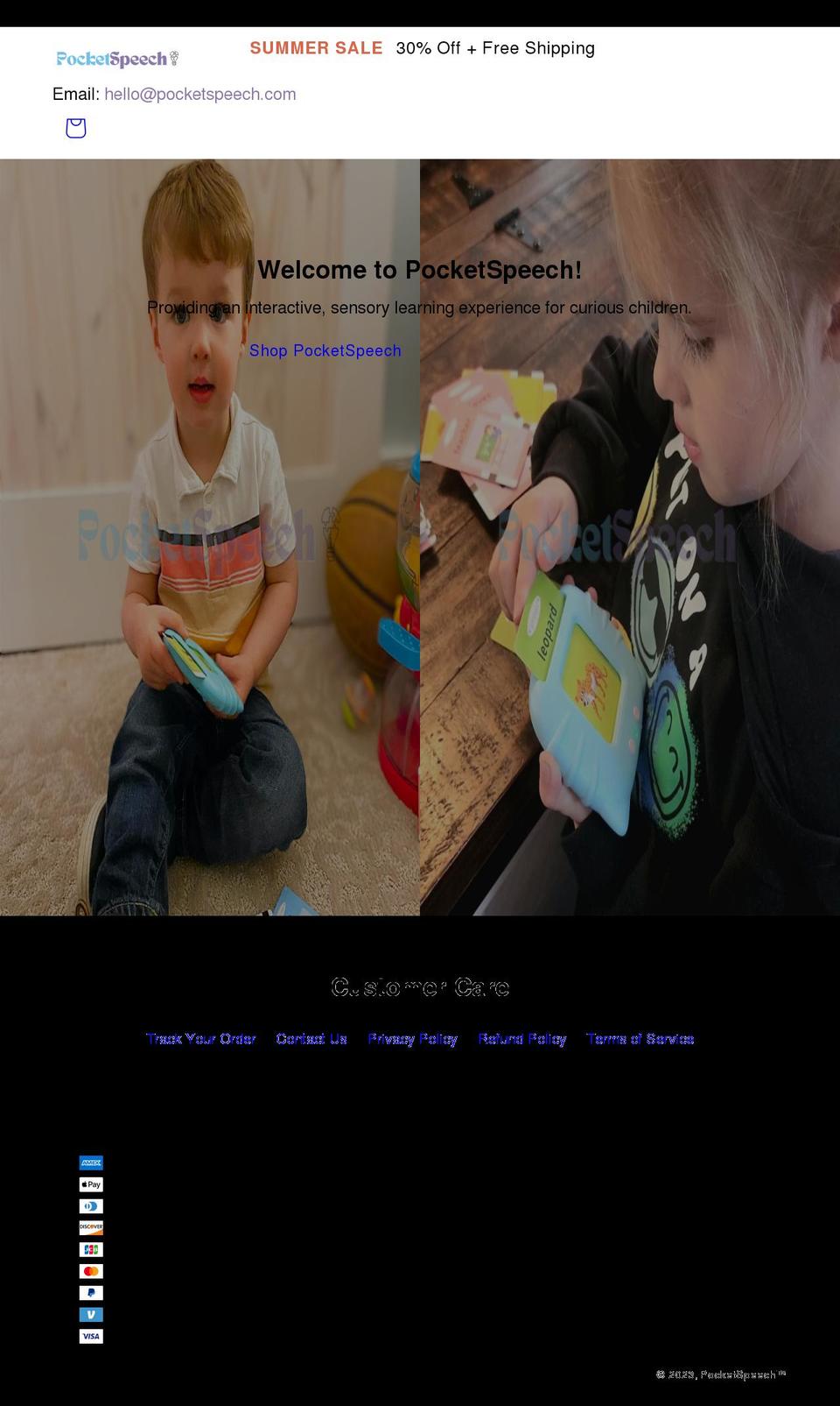 pocketspeech.com shopify website screenshot