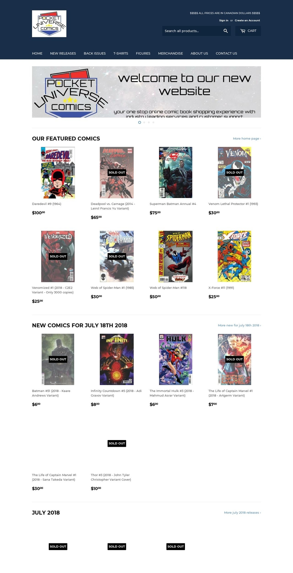pocketuniversecomics.com — Shopify storefront screenshot