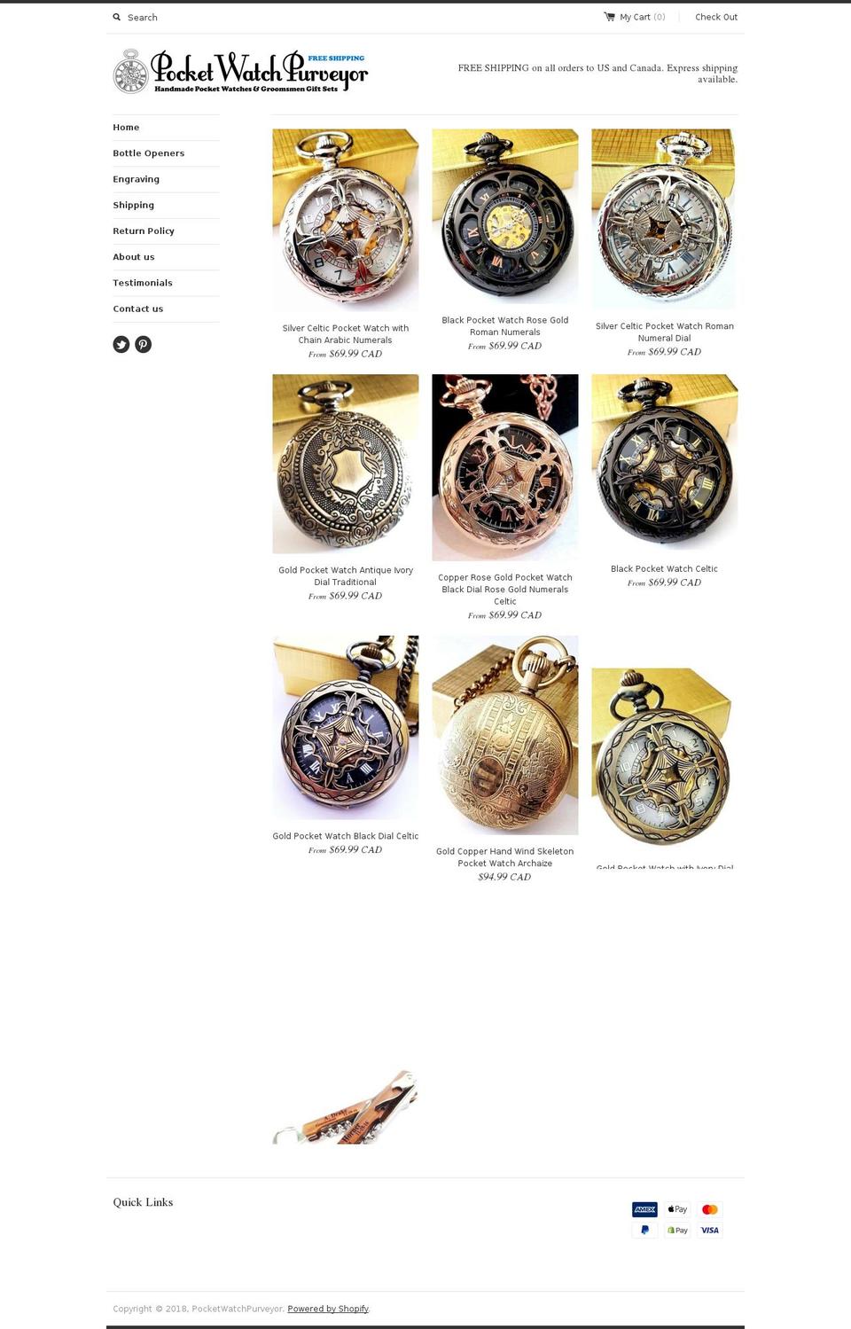 pocketwatchpurveyor.com shopify website screenshot