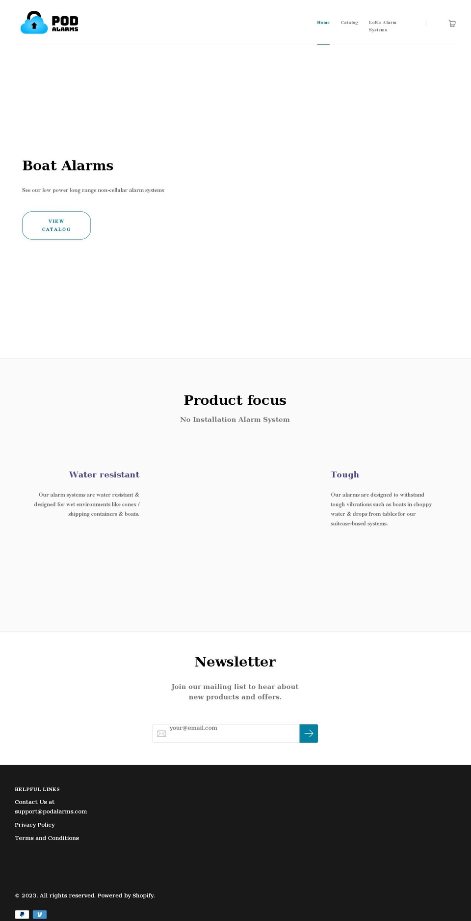 podalarms.com shopify website screenshot
