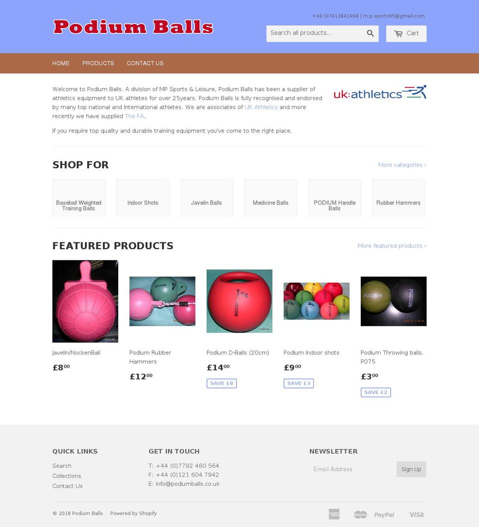 podium-balls.co.uk shopify website screenshot