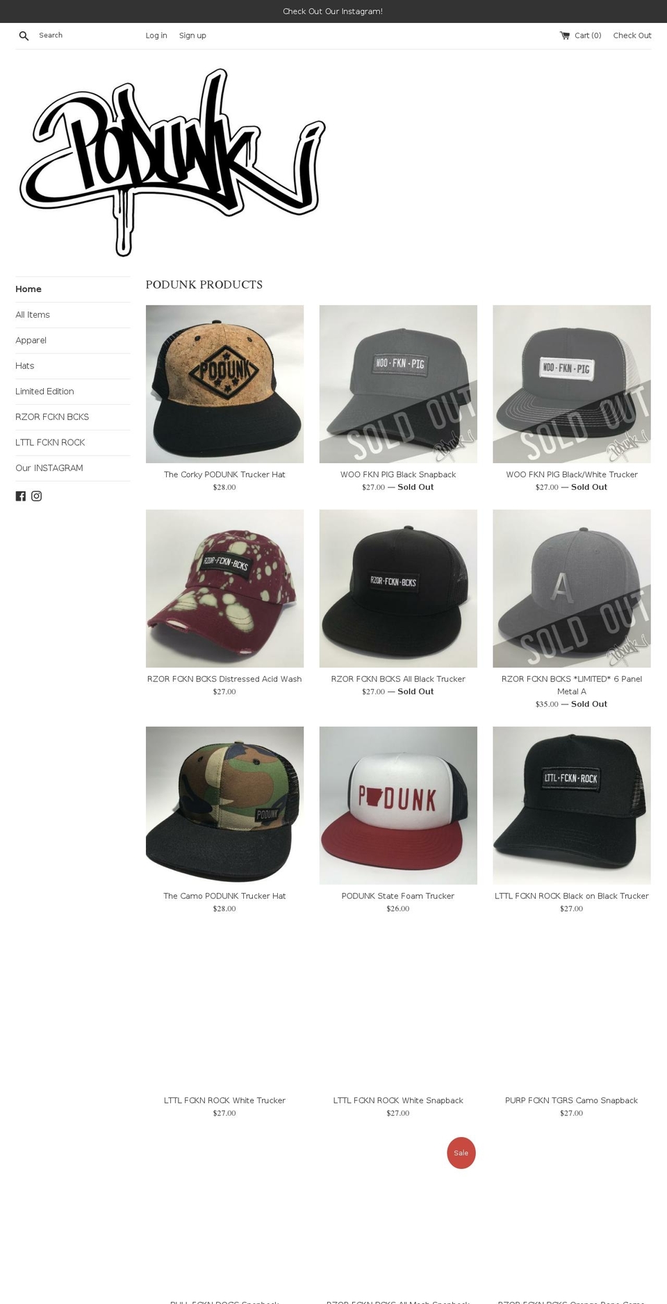 podunkproducts.com shopify website screenshot
