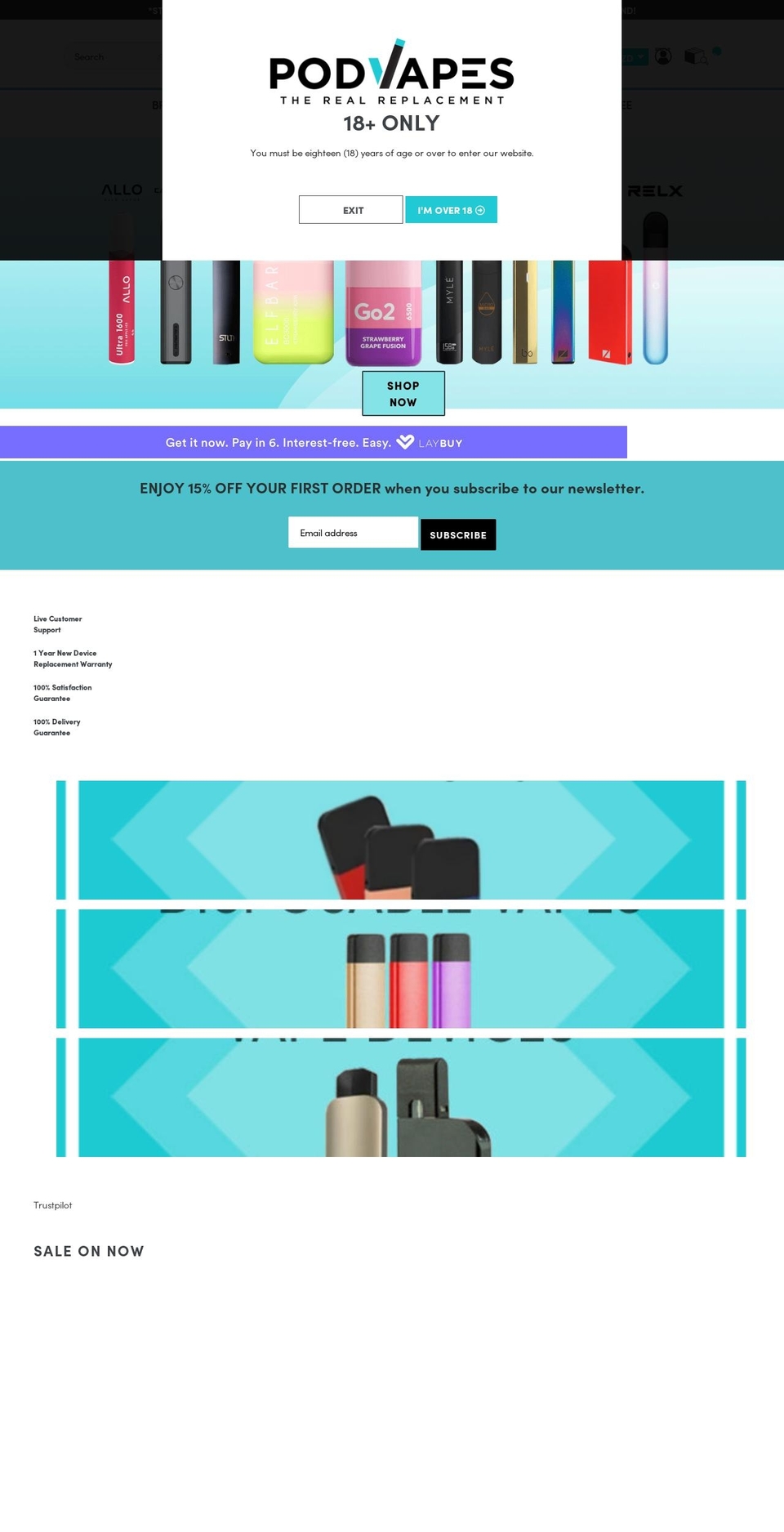 podvapes.com shopify website screenshot