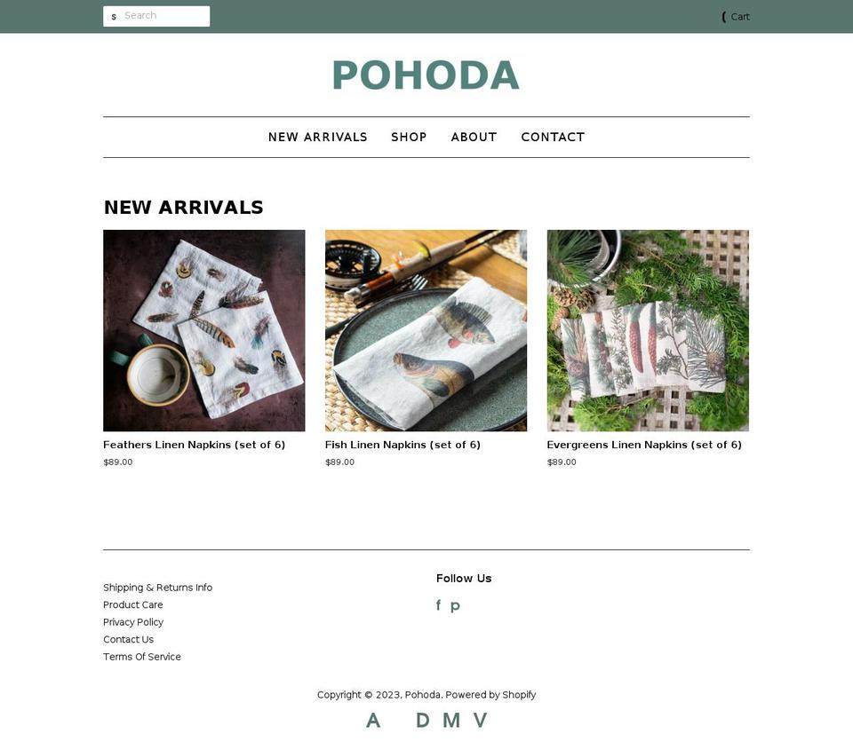 pohodahome.com shopify website screenshot
