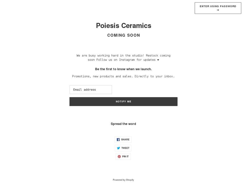 poiesisceramics.com shopify website screenshot