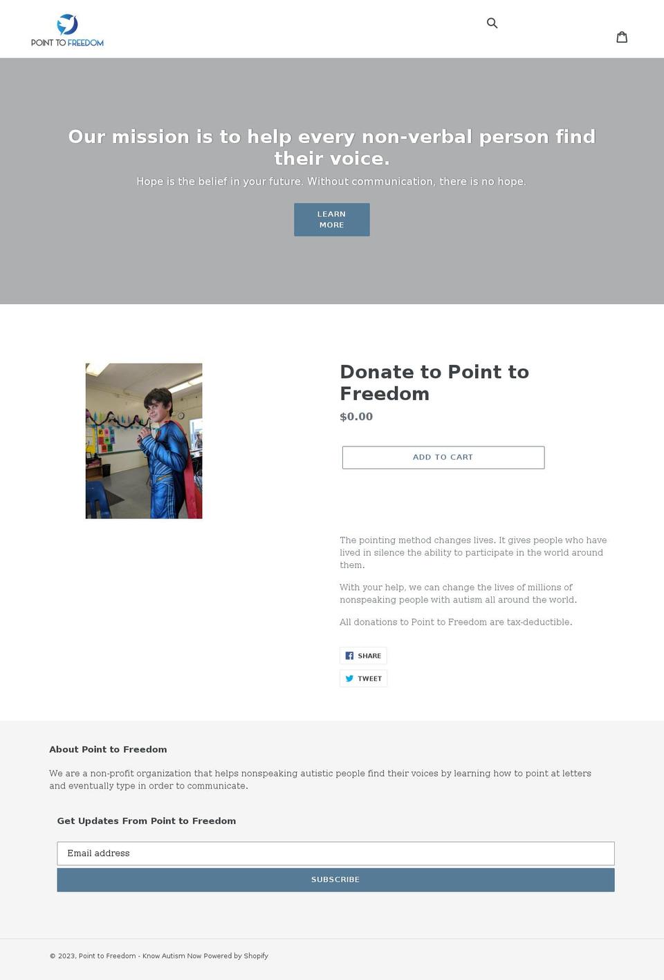 point-to-freedom-know-autism-now.myshopify.com shopify website screenshot