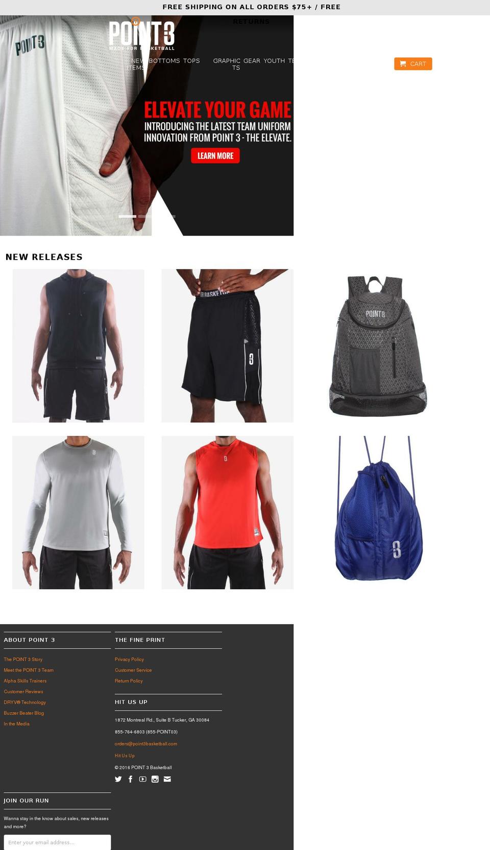 point3basketball.com shopify website screenshot