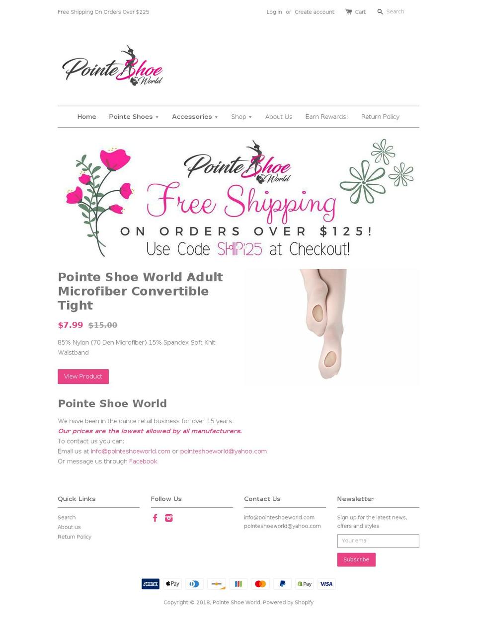 pointeshoeworld.com — Shopify storefront screenshot