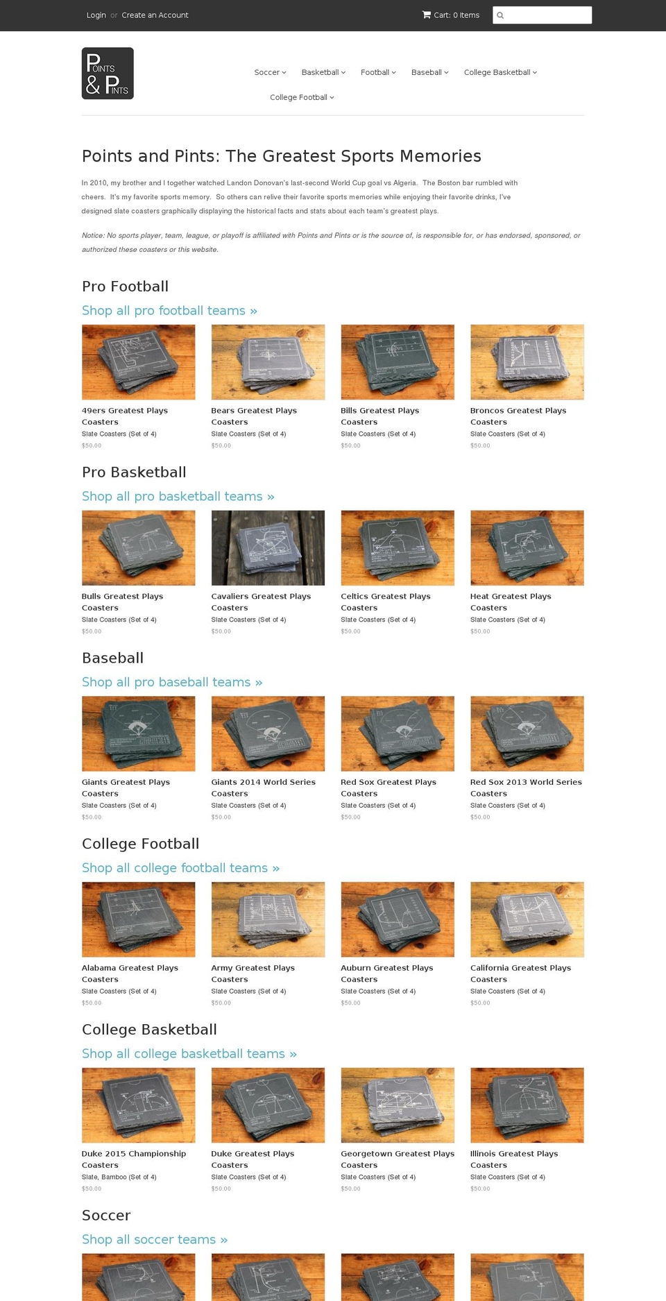 pointsandpints.com shopify website screenshot