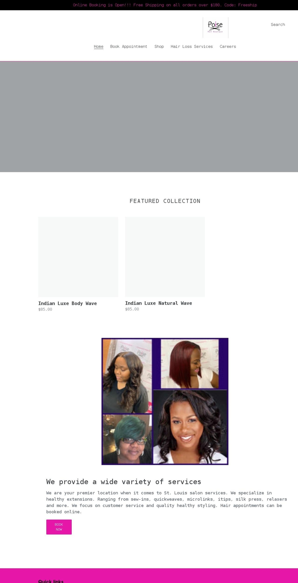 poisehairboutique.biz shopify website screenshot