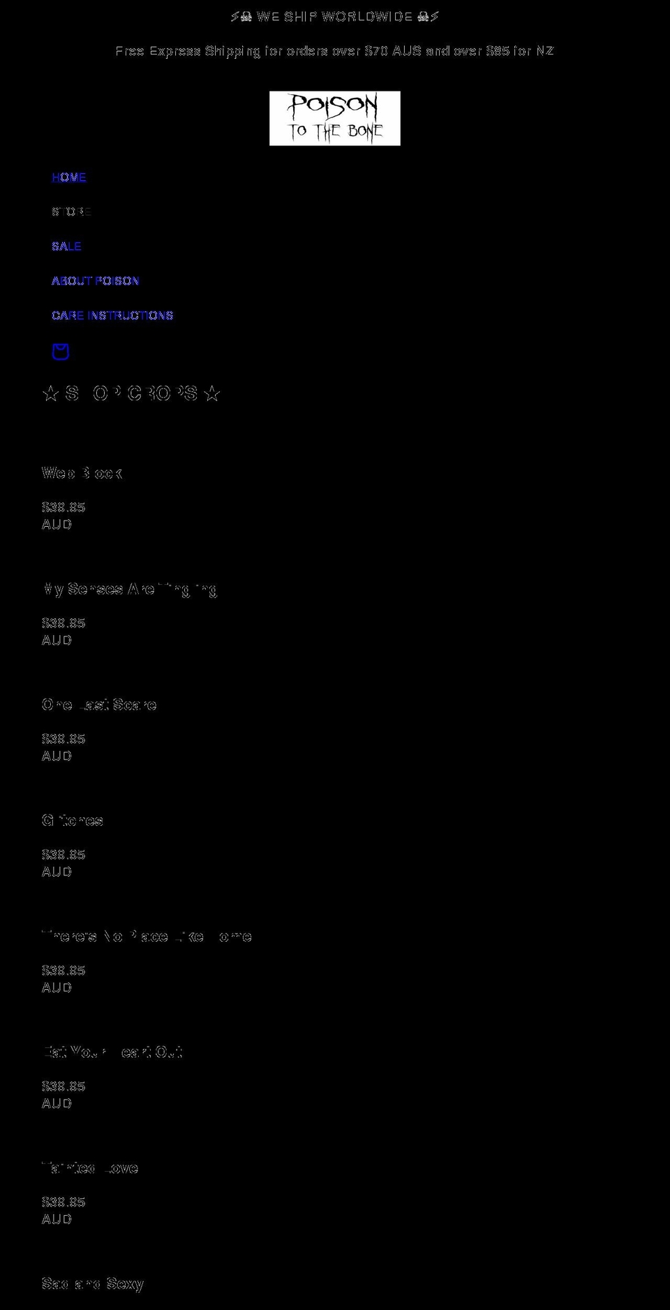 poisontothebone.com.au shopify website screenshot