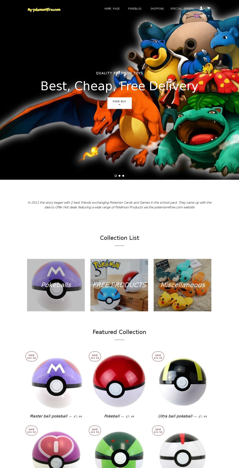 pokemon4free.com shopify website screenshot