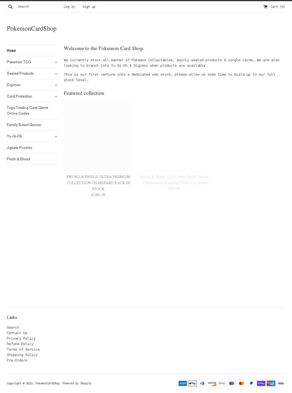 pokemoncardshop.com shopify website screenshot
