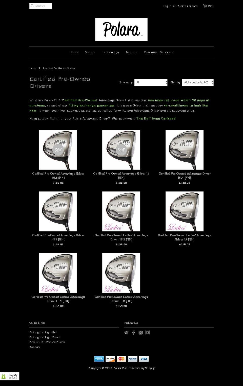 polaragolfcertifiedclub.com shopify website screenshot