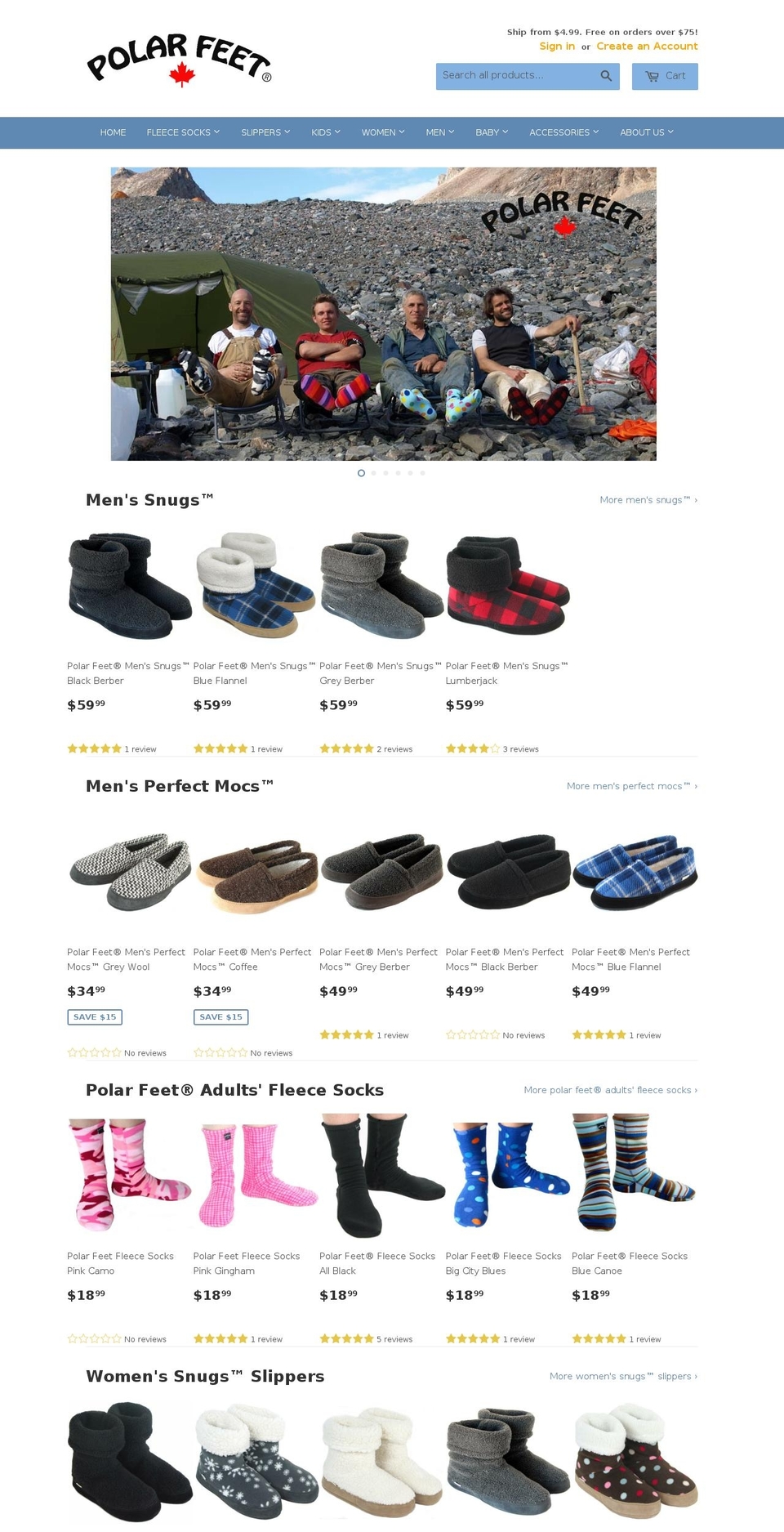 polarfeet.ca shopify website screenshot