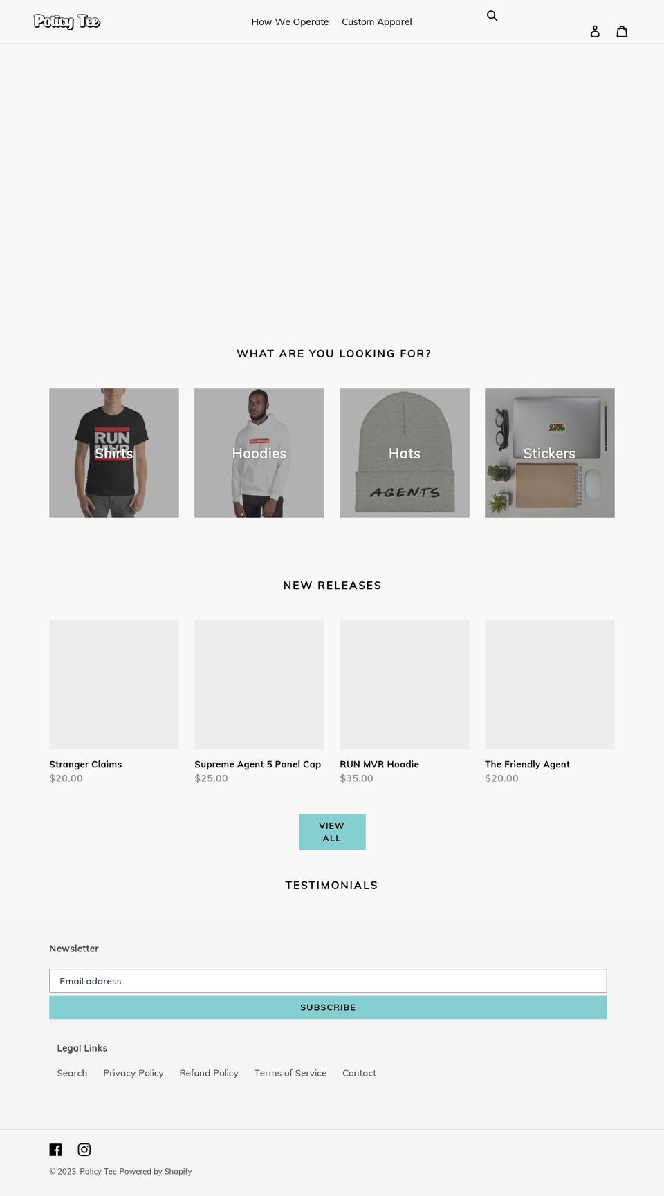 policytee.com shopify website screenshot