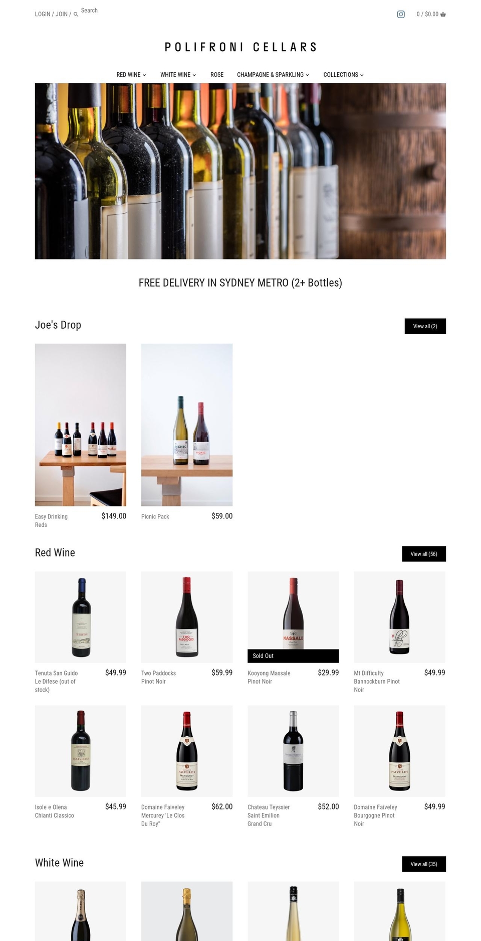 polifronicellars.com shopify website screenshot