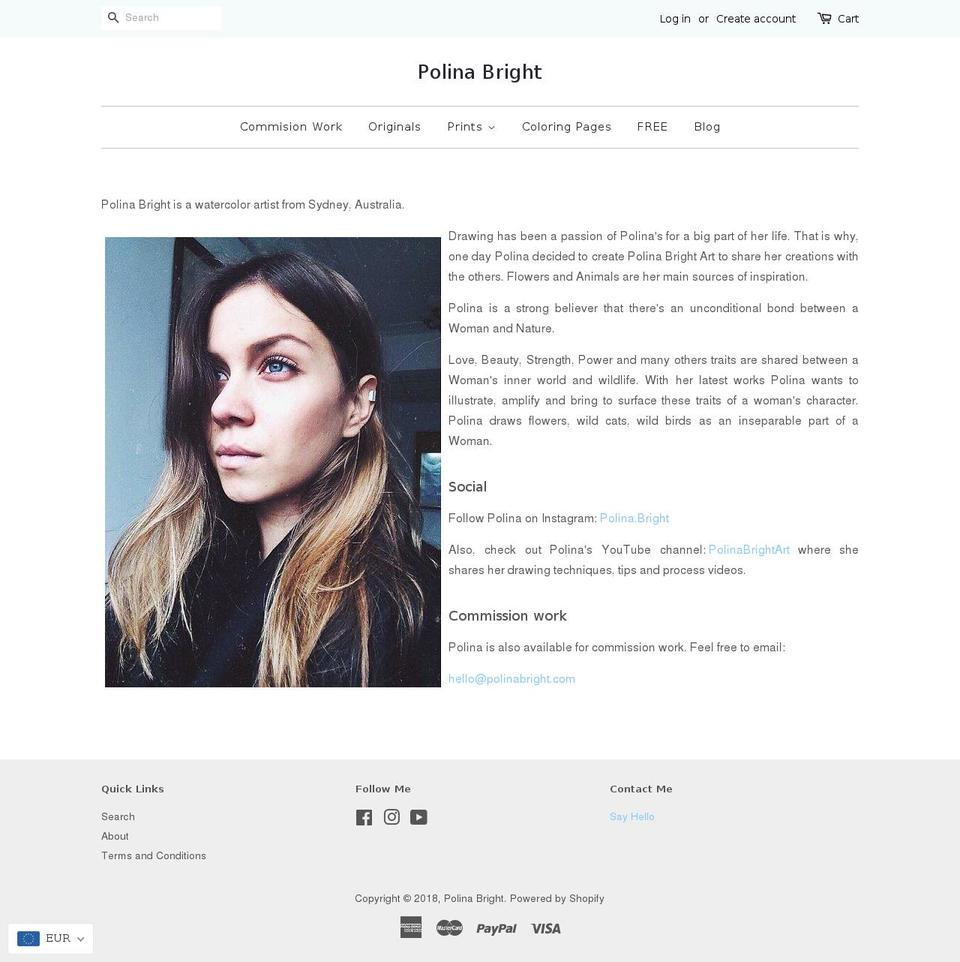 polinabrightart.com shopify website screenshot