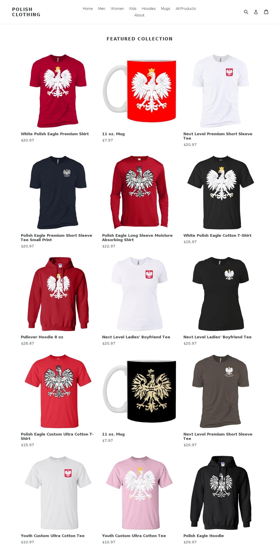 polishclothing.com — Shopify storefront screenshot