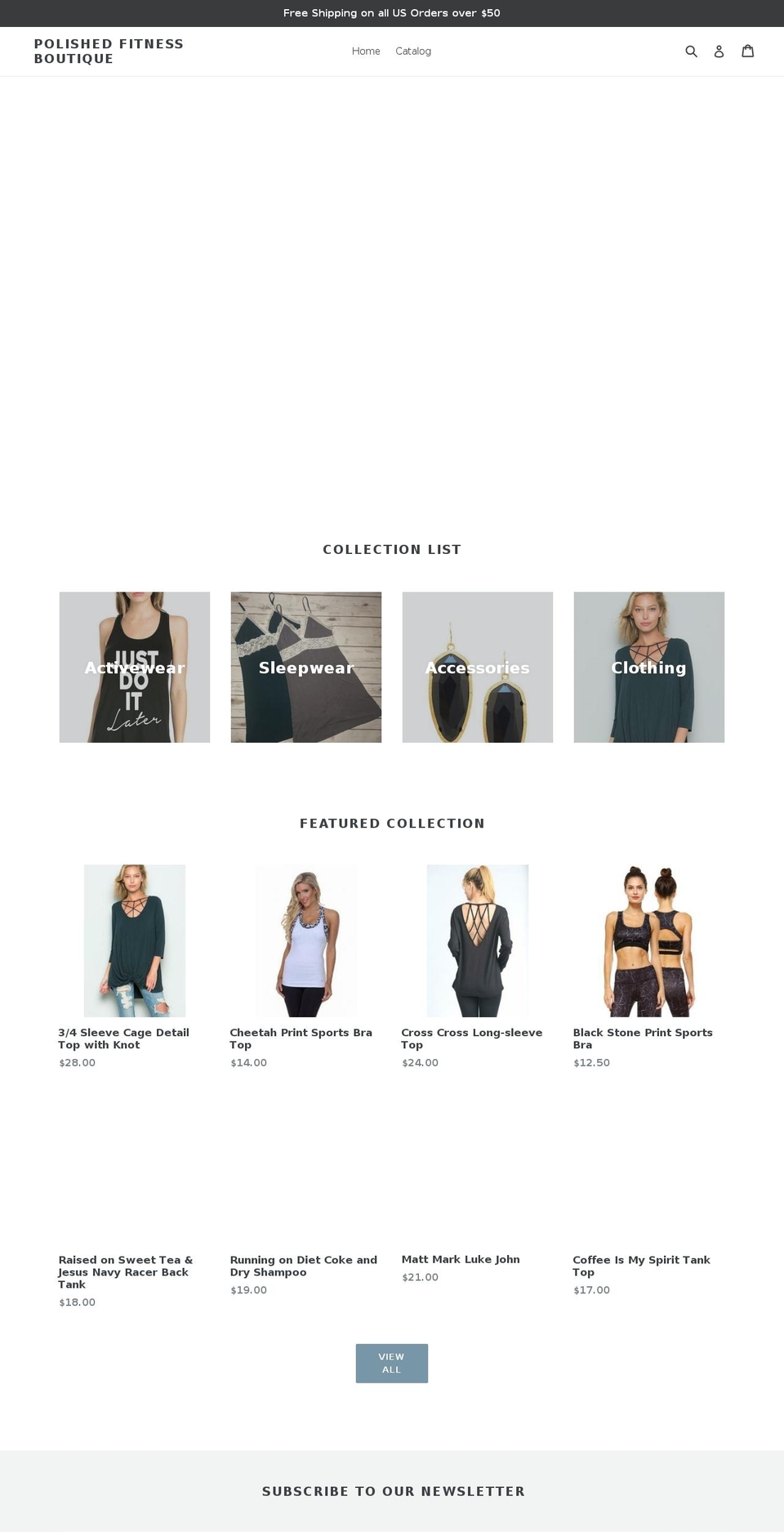 polishedfitnessboutique.com — Shopify storefront screenshot