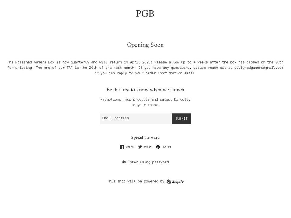 polishedgamersbox.com shopify website screenshot