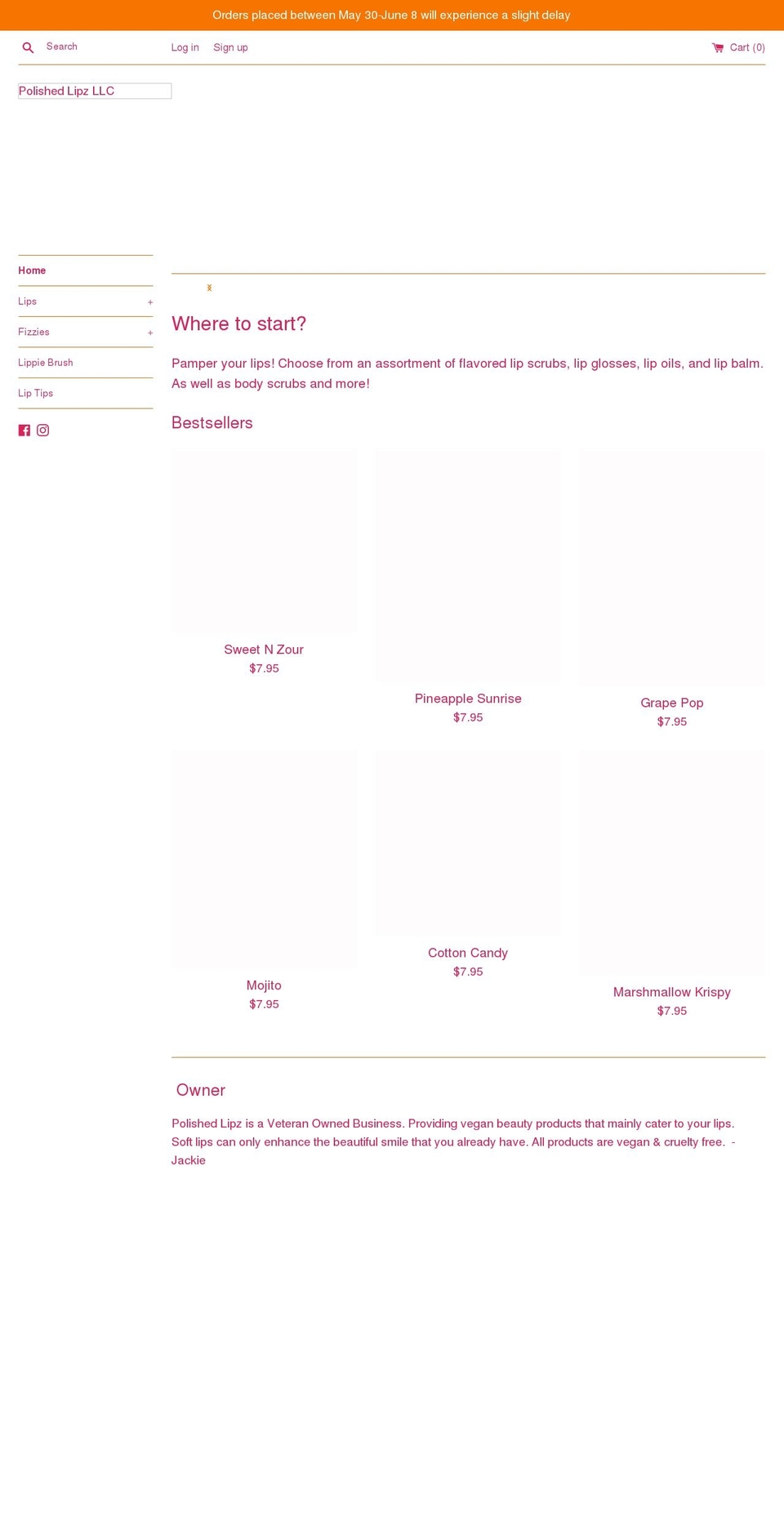 polishedlipz.com shopify website screenshot