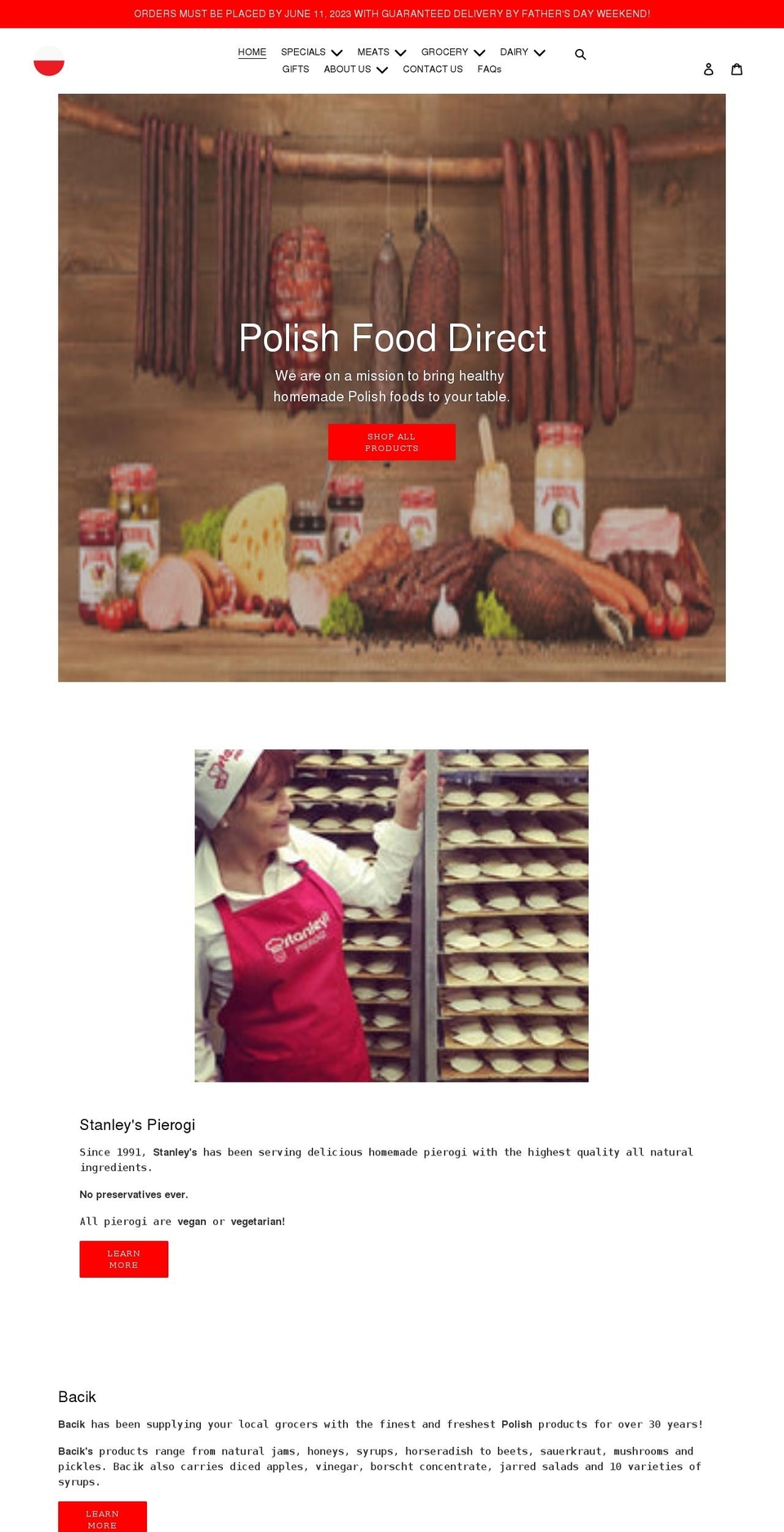 polishfooddirect.com shopify website screenshot