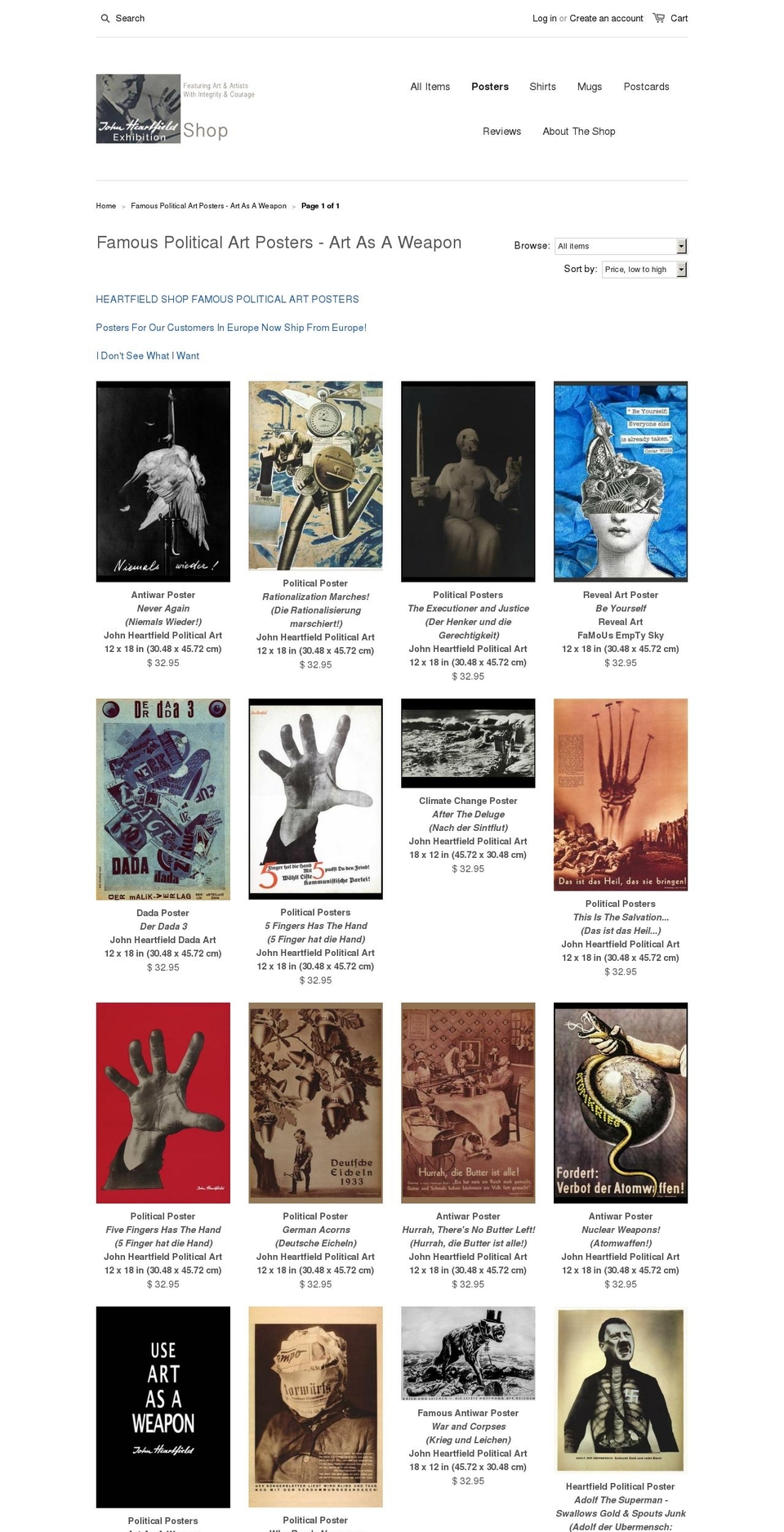 political-art-posters.com shopify website screenshot