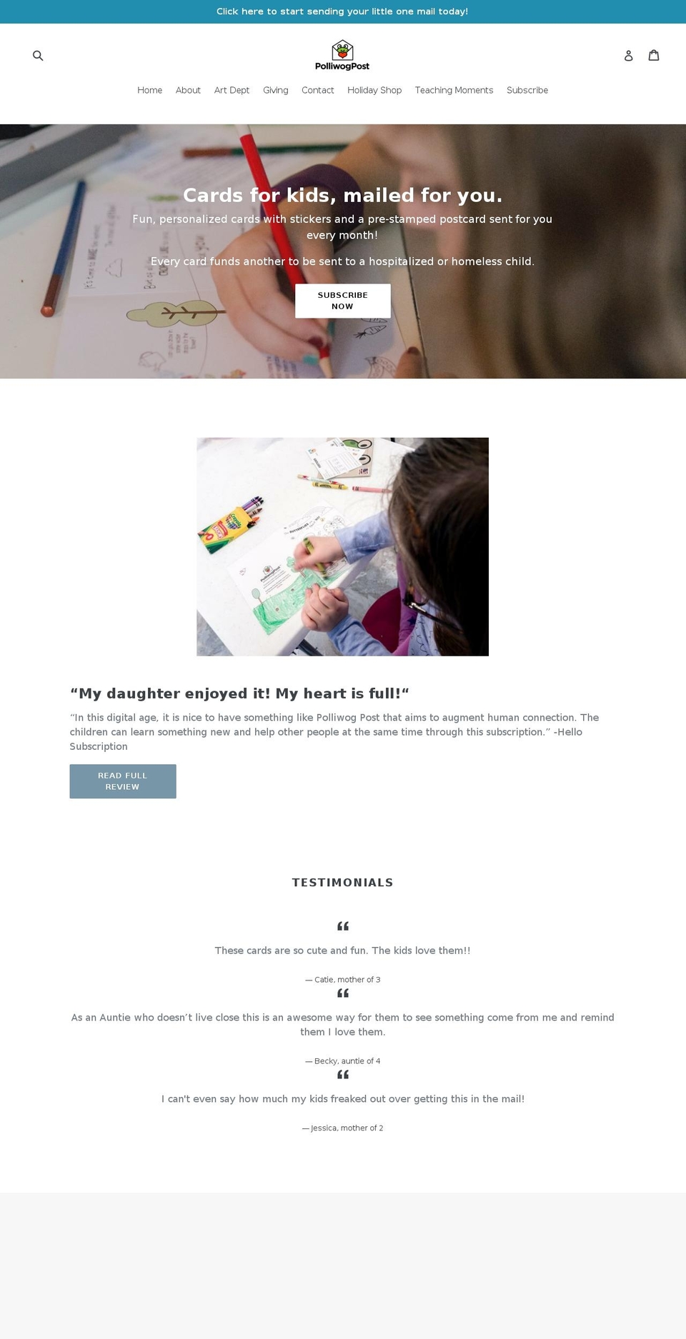 polliwogpost.com — Shopify storefront screenshot