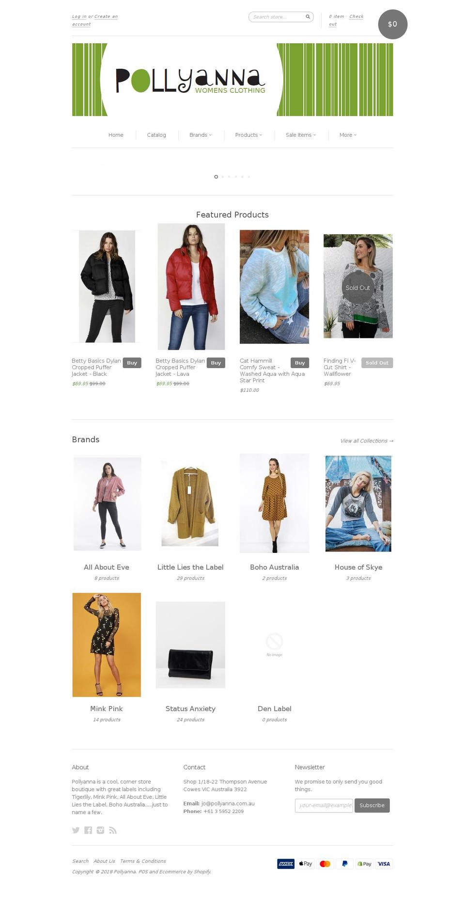 pollyanna.com.au shopify website screenshot