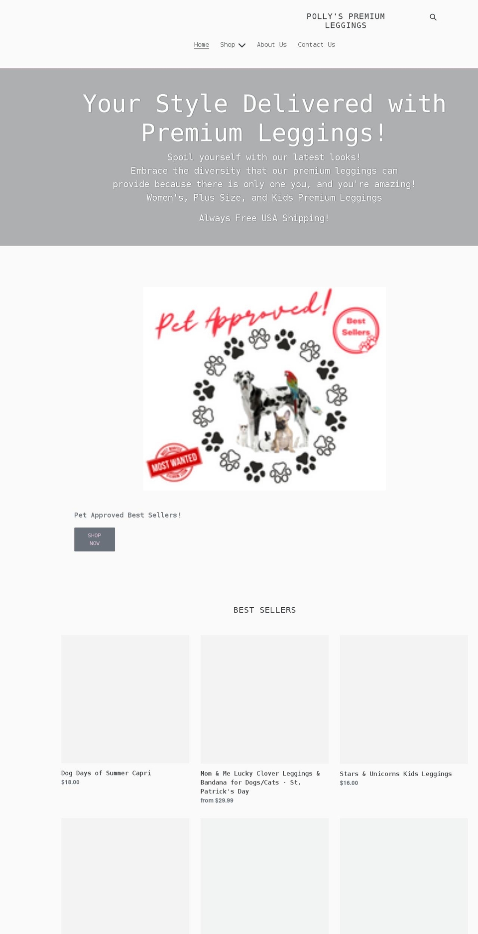 pollysleggings.com shopify website screenshot