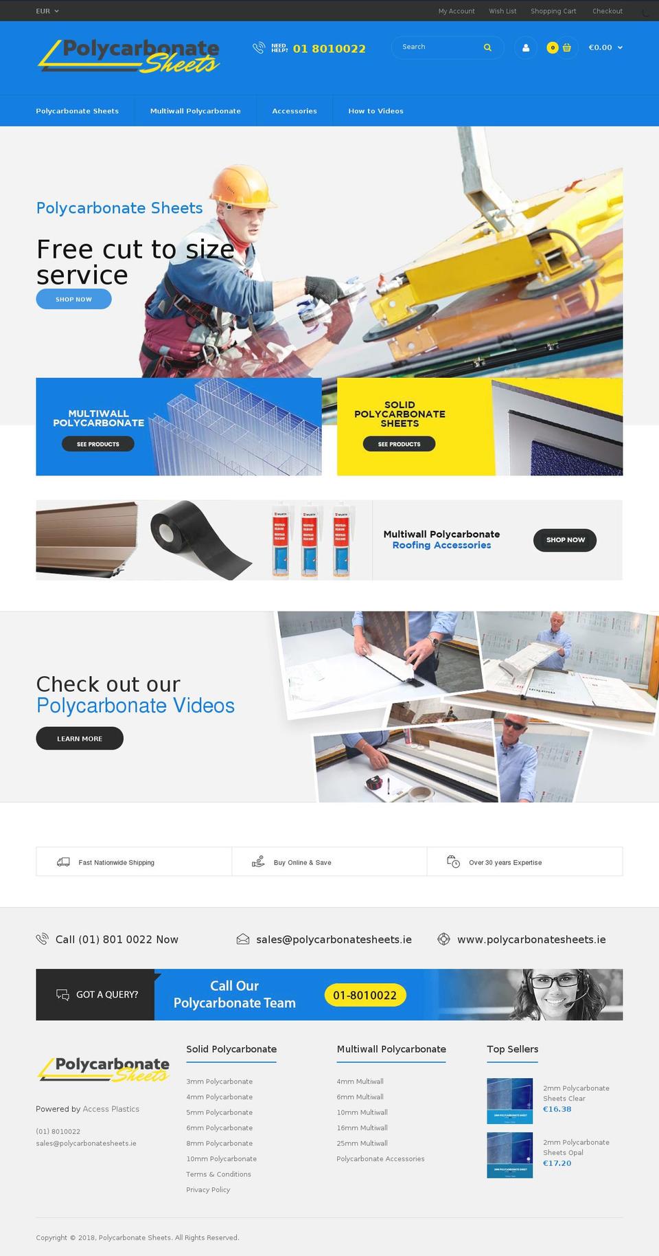 polycarbonatesheets.ie shopify website screenshot