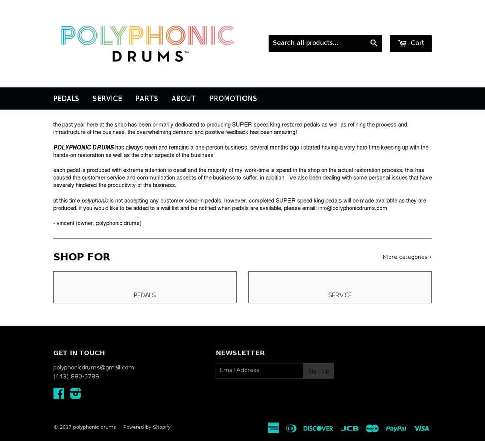 polyphonicdrums.com shopify website screenshot